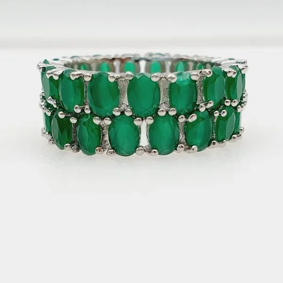 "Exclusive 925 Silver Plated Beautiful Green CZ Couples Ring, - Picture 3 of 3